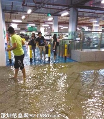 暴雨致深圳機場遭遇水浸，一些乘客因航班延誤滯留機場。 網絡截圖