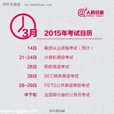 2015年考試日歷（3-12月）