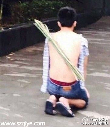 重慶一男生在女生宿舍門口下跪負(fù)荊請罪求原諒（圖）