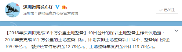 2015年深圳(www.hnyueyi.com.cn)擬完成15平方公里土地整備