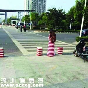王同學和隔離墩“撞衫”了，她穿的這件衣服是在網上買的。左圖為模特穿出的效果