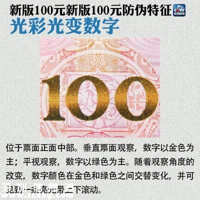 今起新版100元正式流通 快速識別新版人民幣