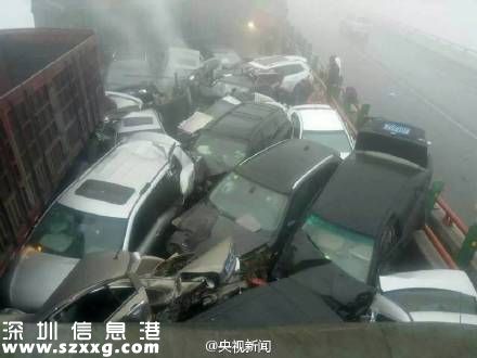 山西高速33輛車相撞6人死亡 又因大霧天氣