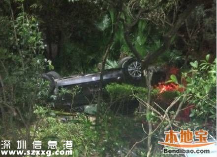 小車沖進樹叢四腳朝天 車內(nèi)人員制止路人拍照