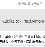 深圳天氣(11.1):多云 20℃—26℃