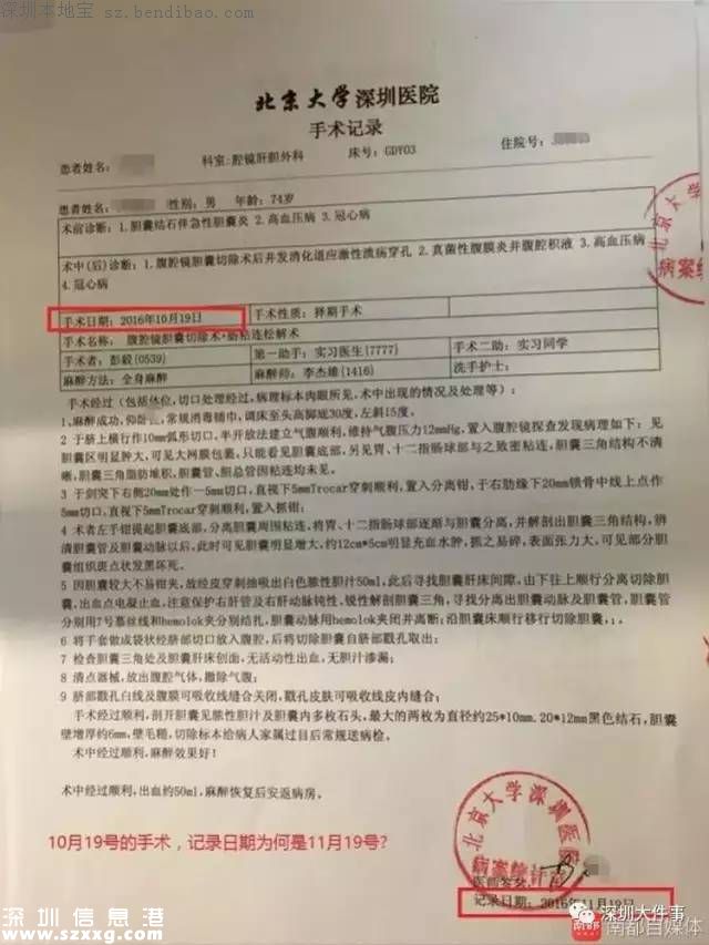 老人膽結(jié)石手術(shù)后死亡 家屬質(zhì)疑北大深圳醫(yī)院篡改病歷