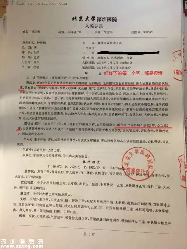 老人膽結石手術后死亡 家屬質(zhì)疑北大深圳醫(yī)院篡改病歷